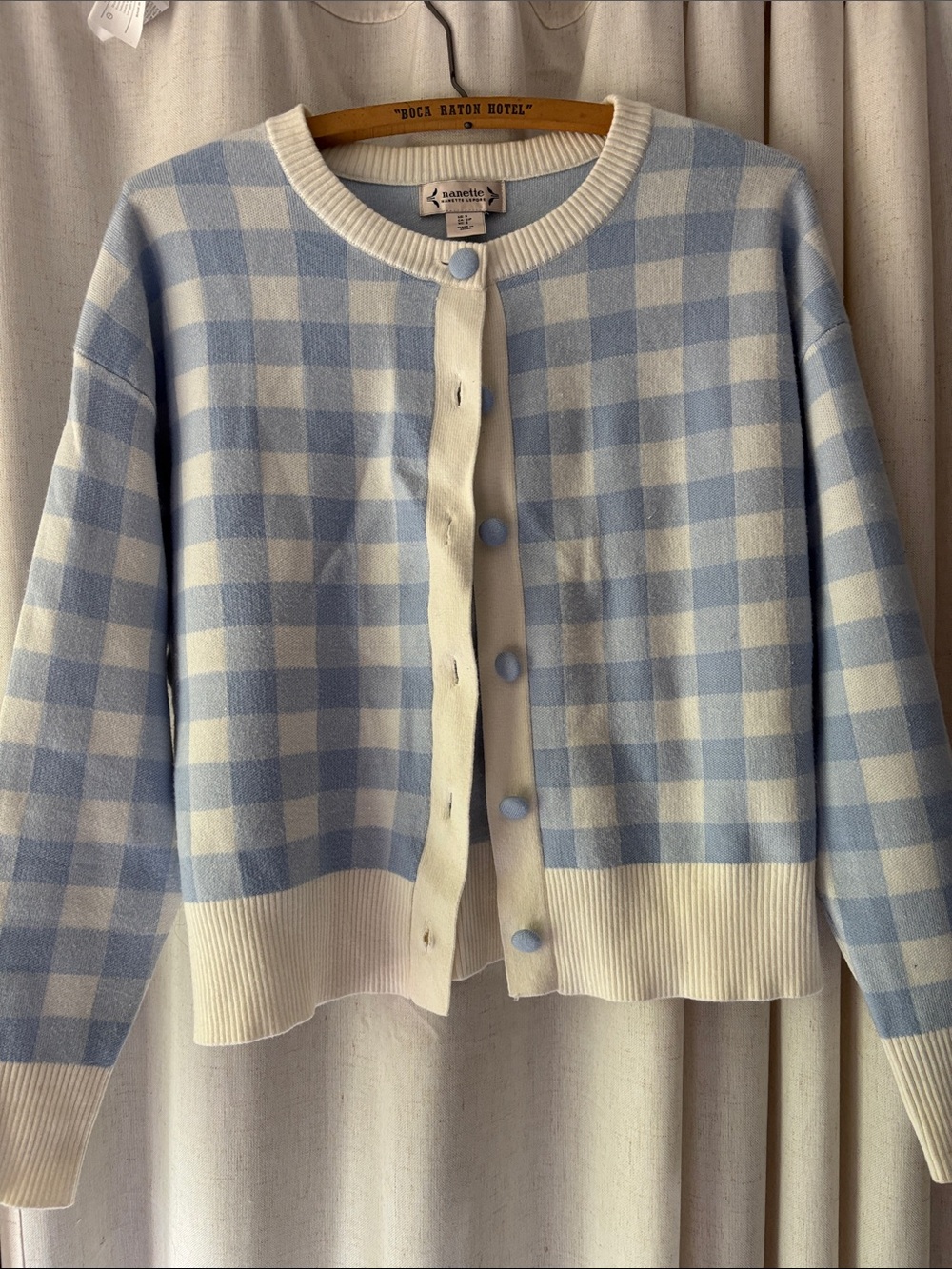 Nannette Blue & Cream Gingham Knit Cardigan